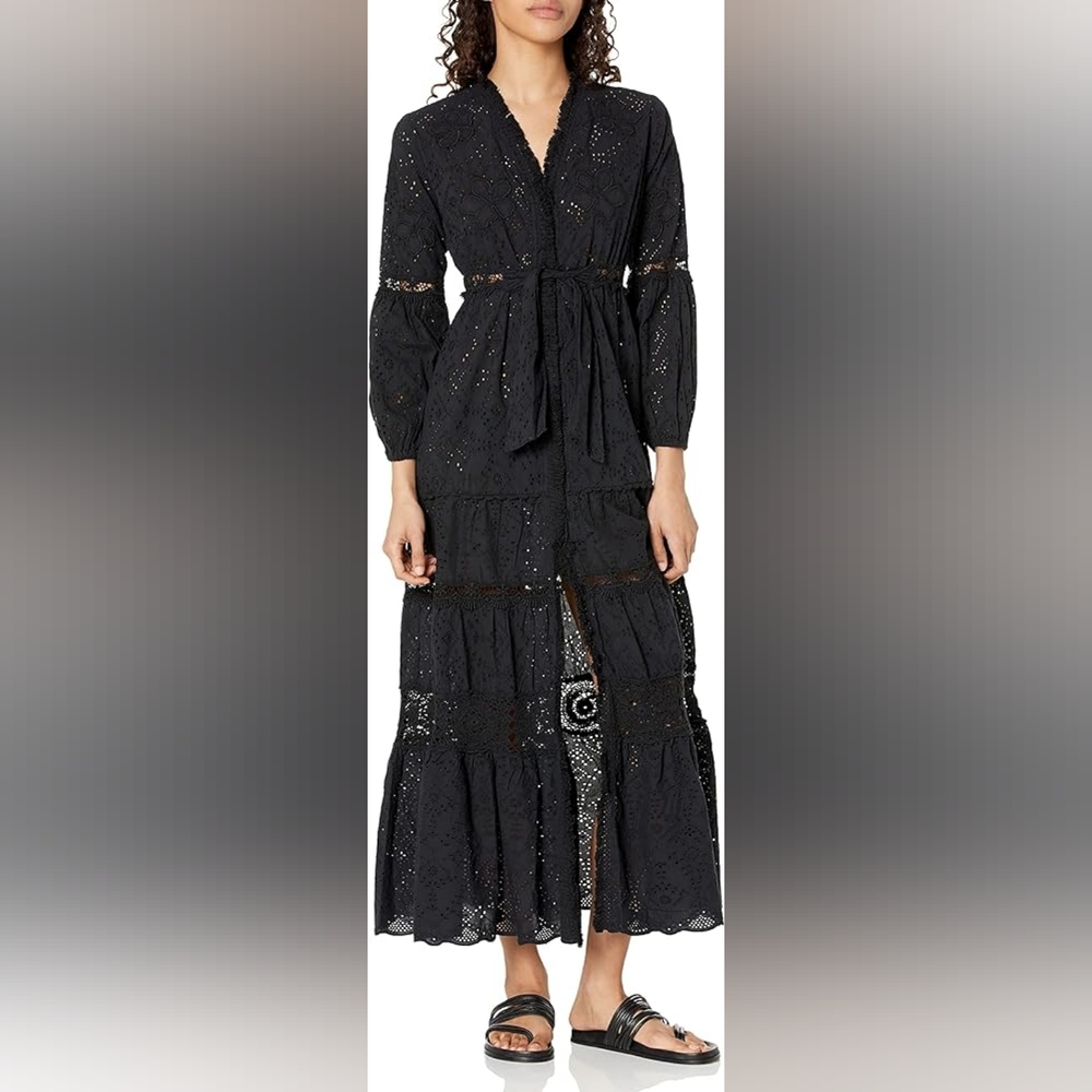 New Shoshanna Santorini Cotton Eyelet Lace Tiered Midi Dress Cover Up Size L